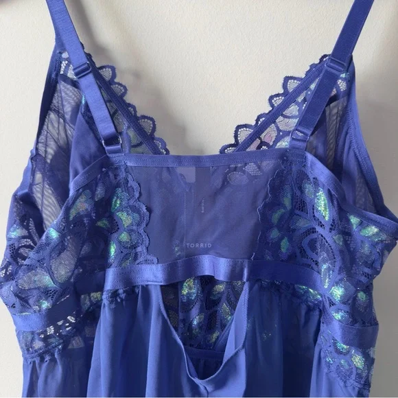 Torrid Aphrodite Lace No Wire Babydoll Blue Slip Adjustable Spaghetti Straps NWT - Picture 6 of 10